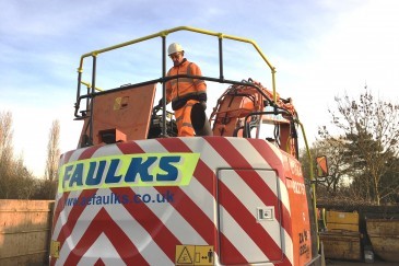 Excavator with High Visibility Paint